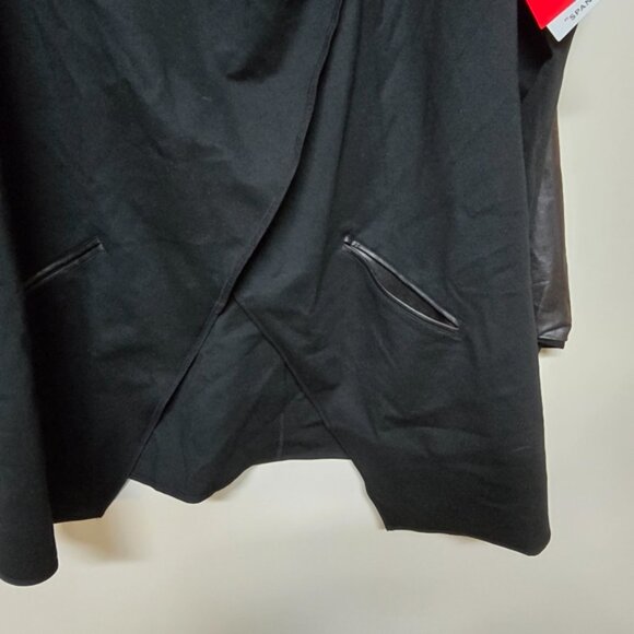Spanx Faux Leather Drape Front Jacket Very Black Edgy Motorcycle Gothic Coat 2X - Picture 8 of 12